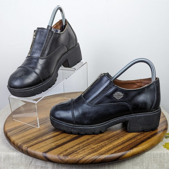 Harley-Davidson Shoes - 90s Harley Davidson Black Chunky Heeled Oxford Leather Mary Jane Shoes